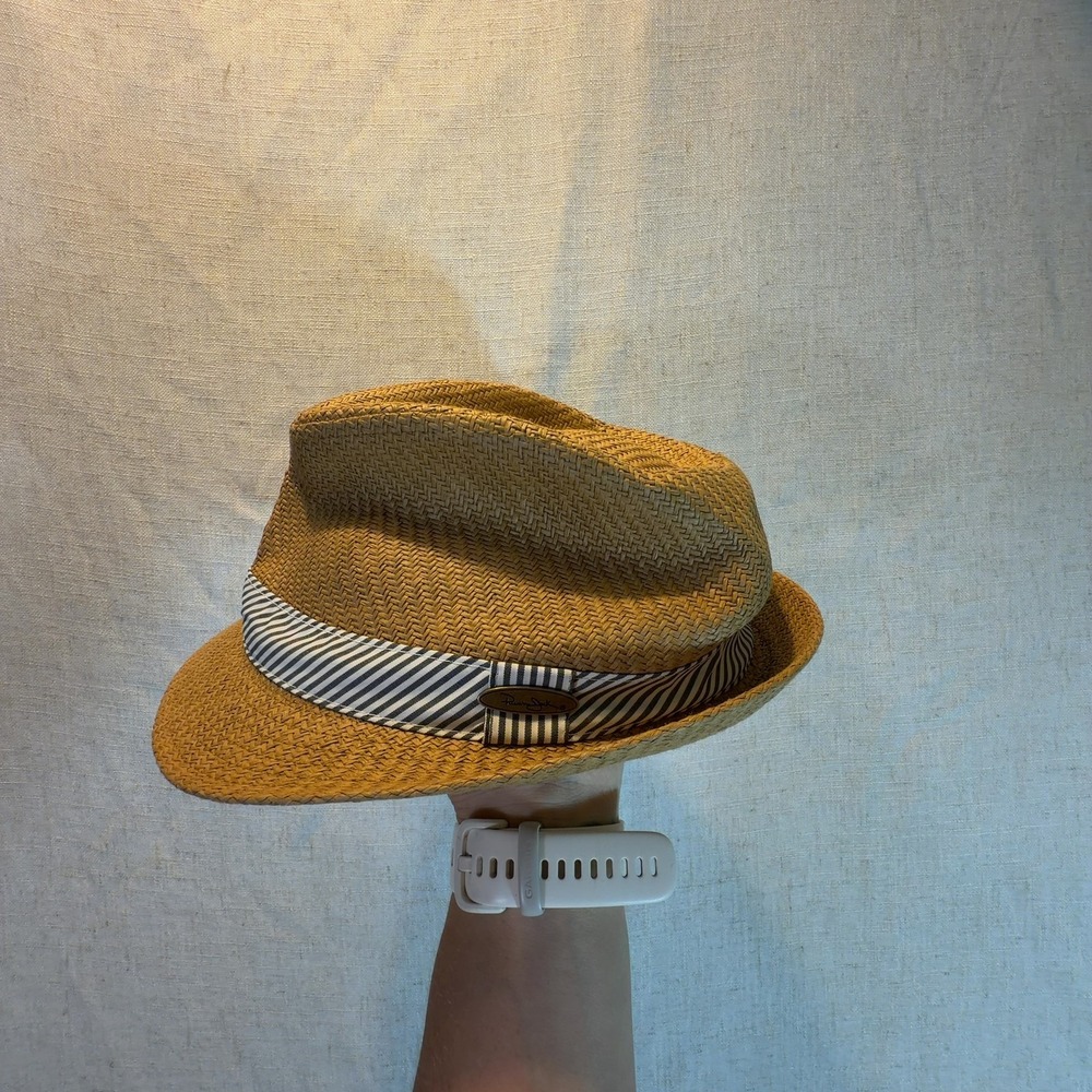 Panama Jack Original Straw Fedora Trilby Hat Natural Tan Striped Band One Size
